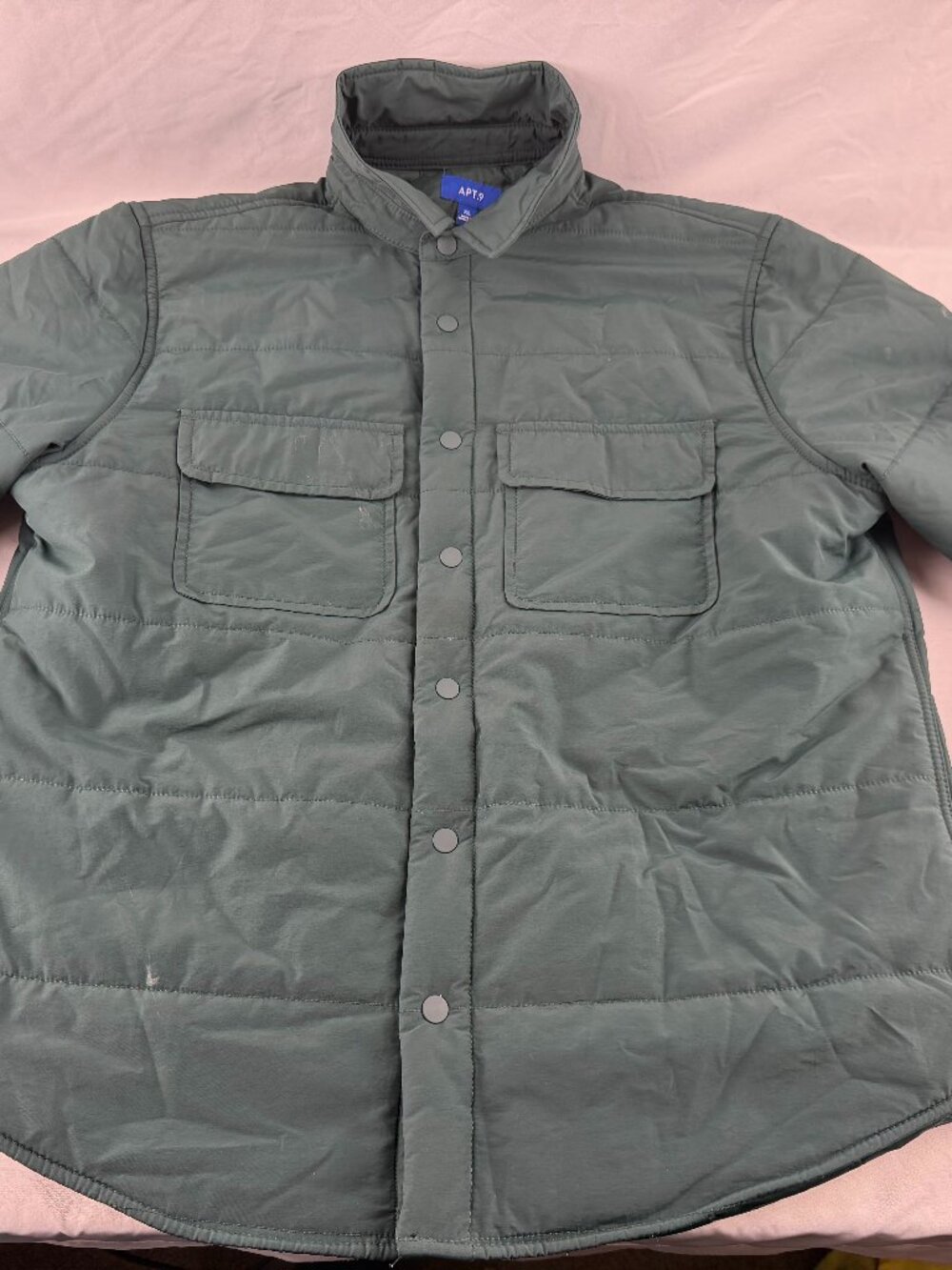 Apt. 9 Mens Quilted Puffer Shirt Jacket Green Snap Button XL Casual Warm